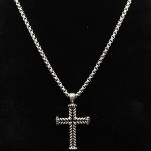David Yurman 20" Neclace With Cross Amulet With Black Pave Diamonfs